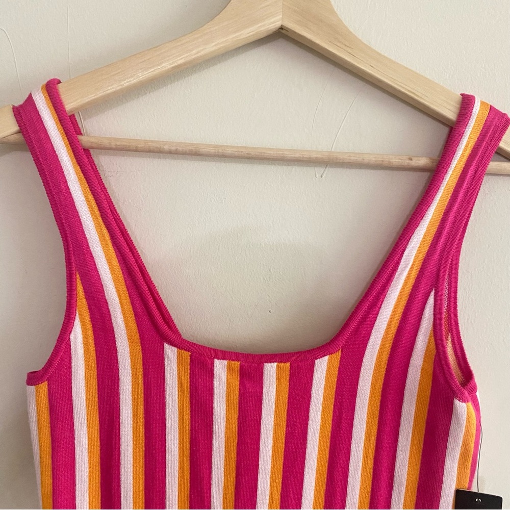 Lulus Nayeli Hot Pink Multi Striped Sleeveless Bodycon Sweater Dress - M - Picture 8 of 13